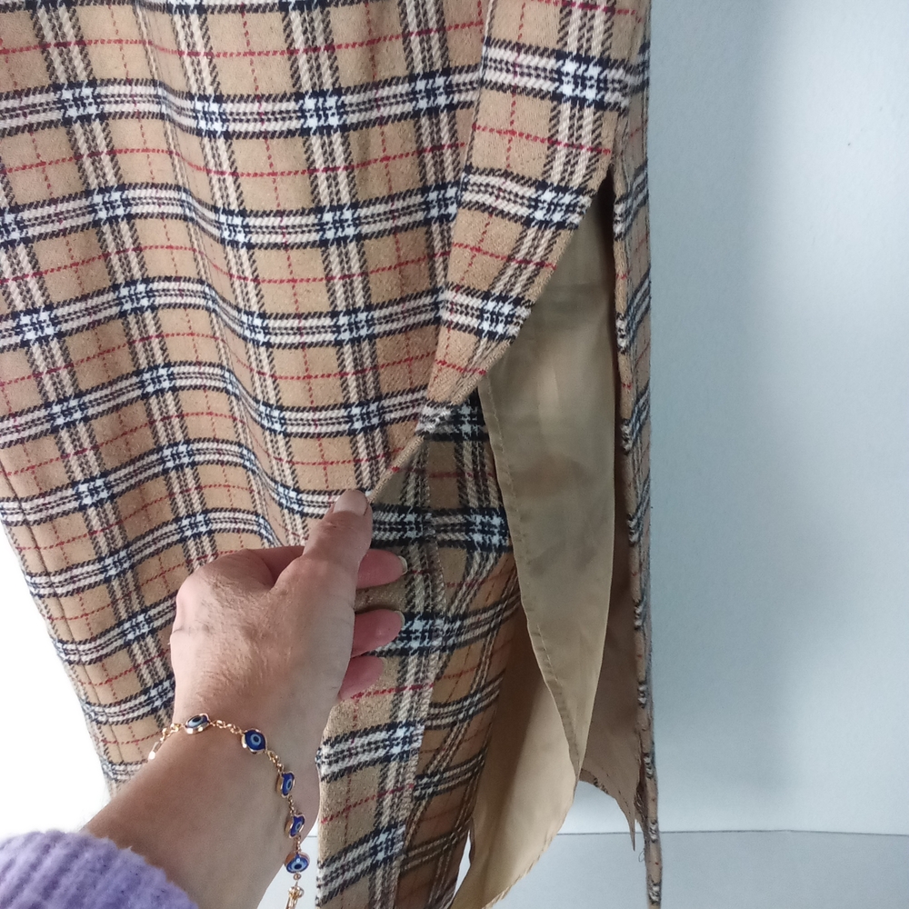 Vintage Burberry Style Classic Tan Plaid Maxi Skirt Size 12 Wool Blend - Picture 3 of 7